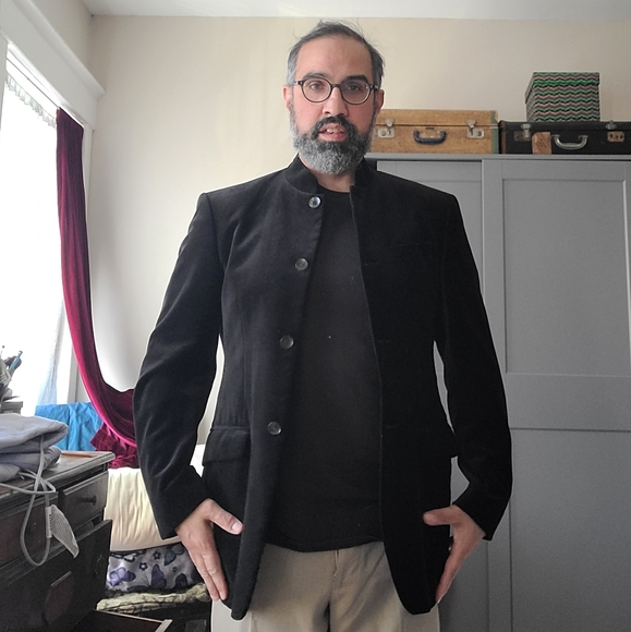 Black Velvet Nehru Jacket - Picture 2 of 6
